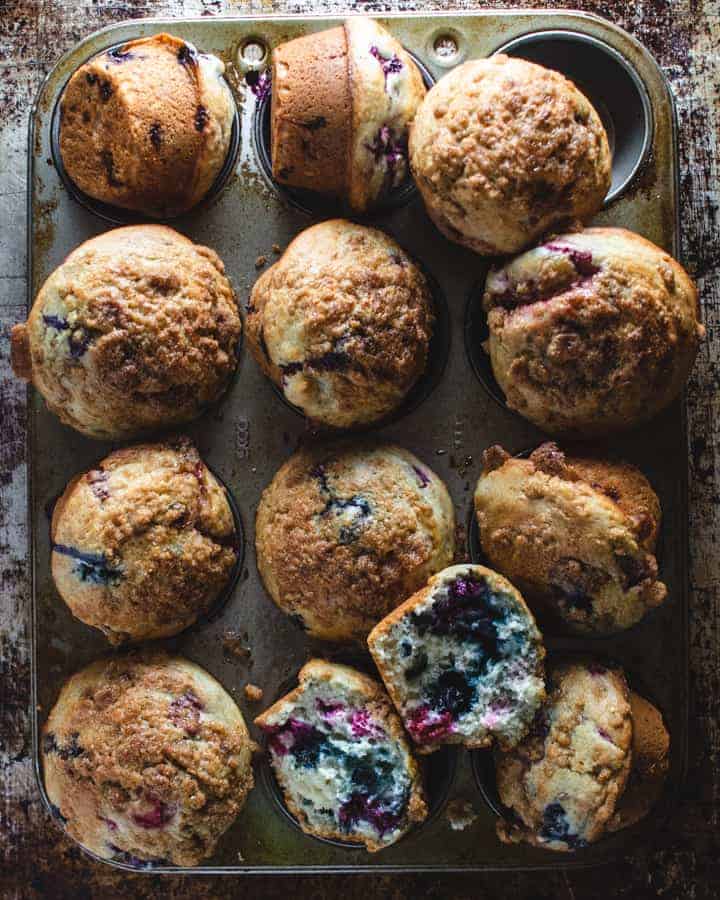 Baked Berry Muffins in the pan on a tray