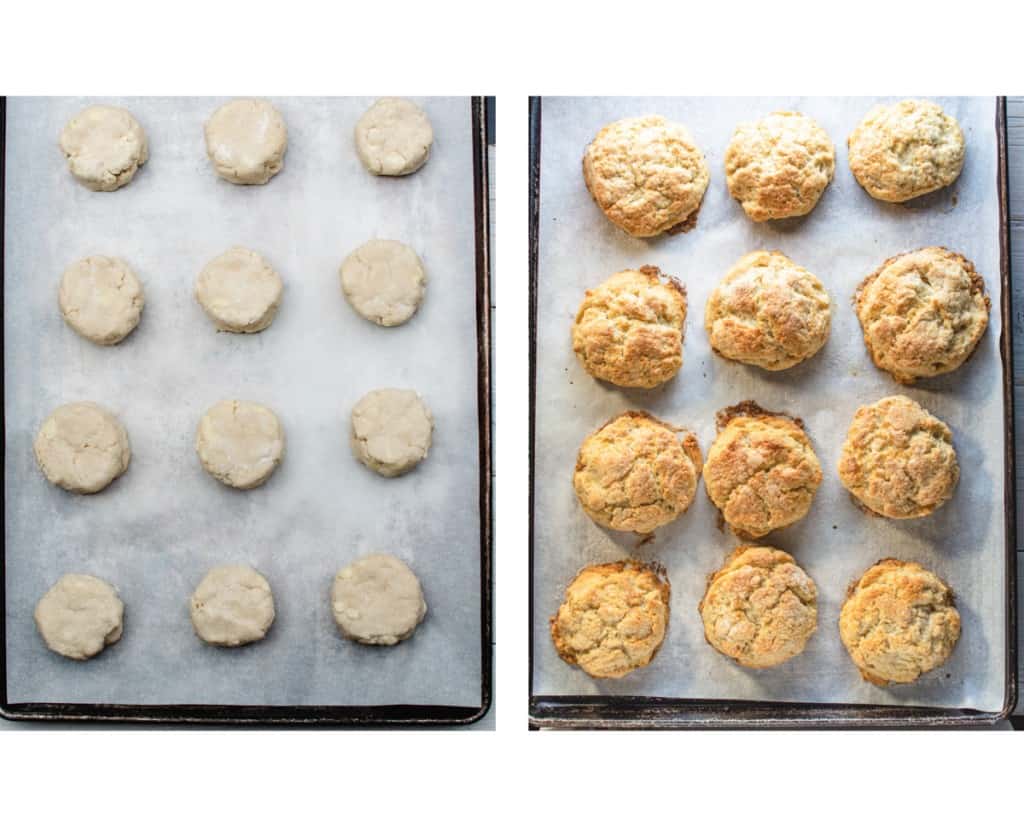 scones shaped before and after baking