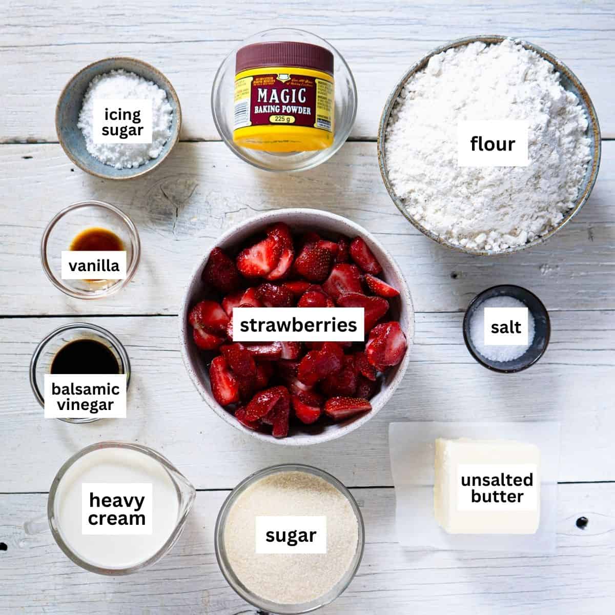 All ingredients to make this recipe laid out and labeled on a white background. 