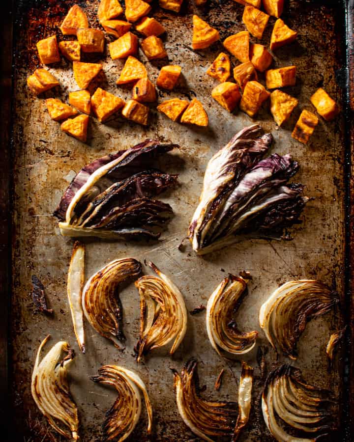 roasted vegetables on tray