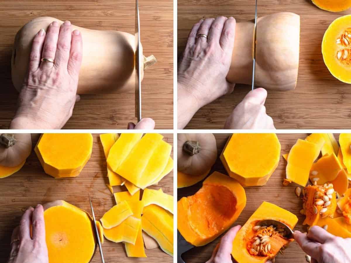 peeling a butternut squash. 