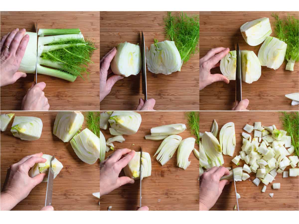 cutting a fennel bulb step by step. 