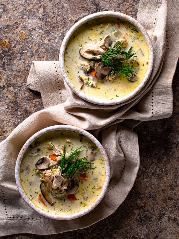 Creamy Chicken and Mushroom Soup With Dill • My Pocket Kitchen