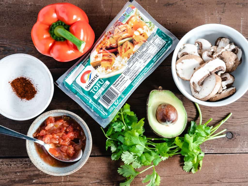 Ingredients for making tofu scramble