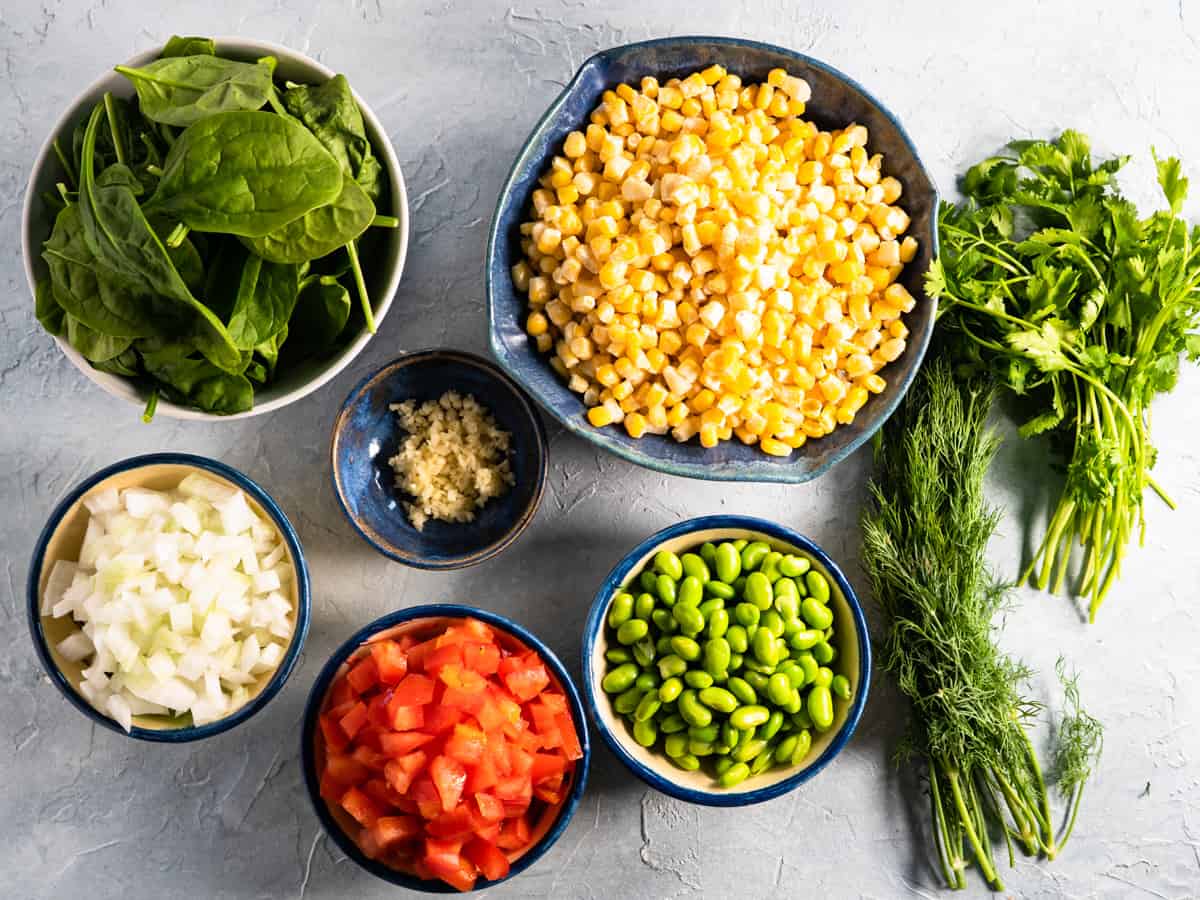 all ingredients prepared for making summer succotash.