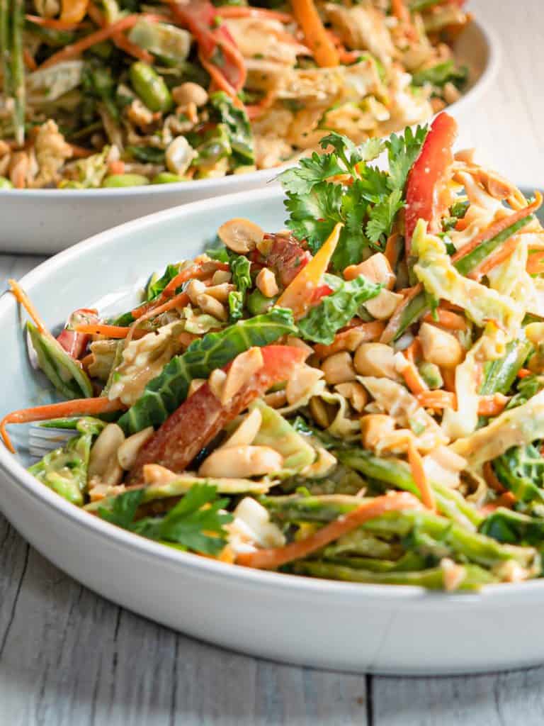 close up of thai slaw in white dish