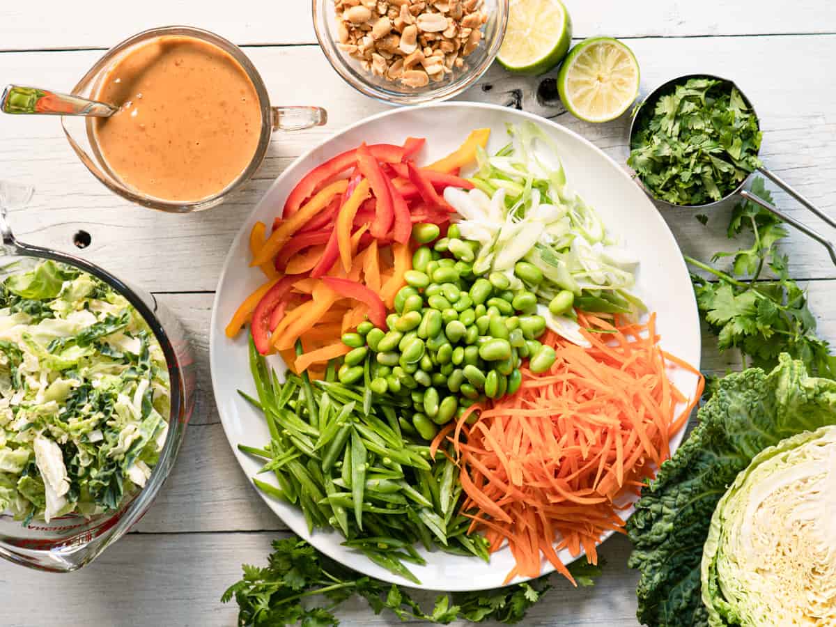 all ingredients for making thai style slaw.