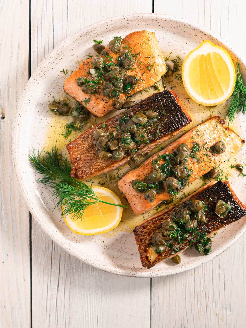 Crispy Pan Seared Salmon with Fried Caper Vinaigrette • My Pocket Kitchen