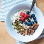 over night oats with fruit, nuts and seeds
