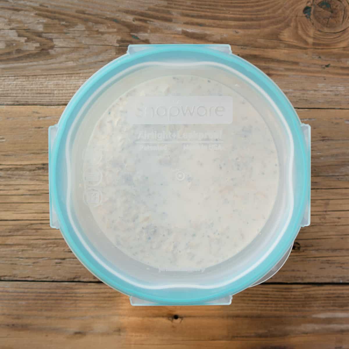 overnight oats in an airtight container ready to go into the fridge. 