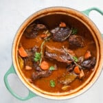 red wine braised short ribs in a large pot
