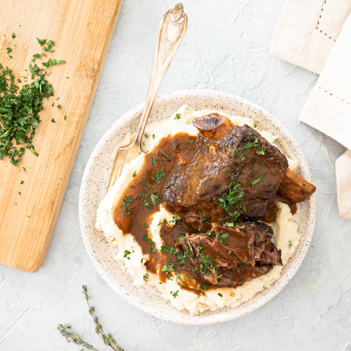 braised short ribs on cauliflower and celeriac puree.