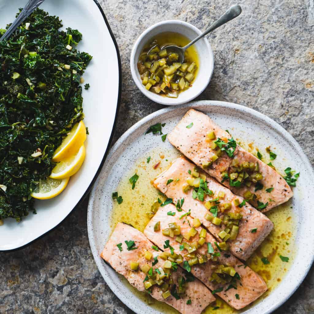 Roasted Salmon with Brown Butter Pickle Sauce • My Pocket Kitchen