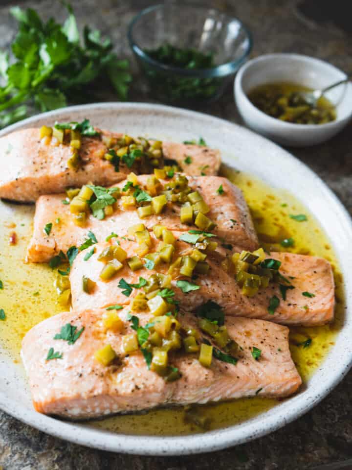 Roasted Salmon with Brown Butter Pickle Sauce • My Pocket Kitchen