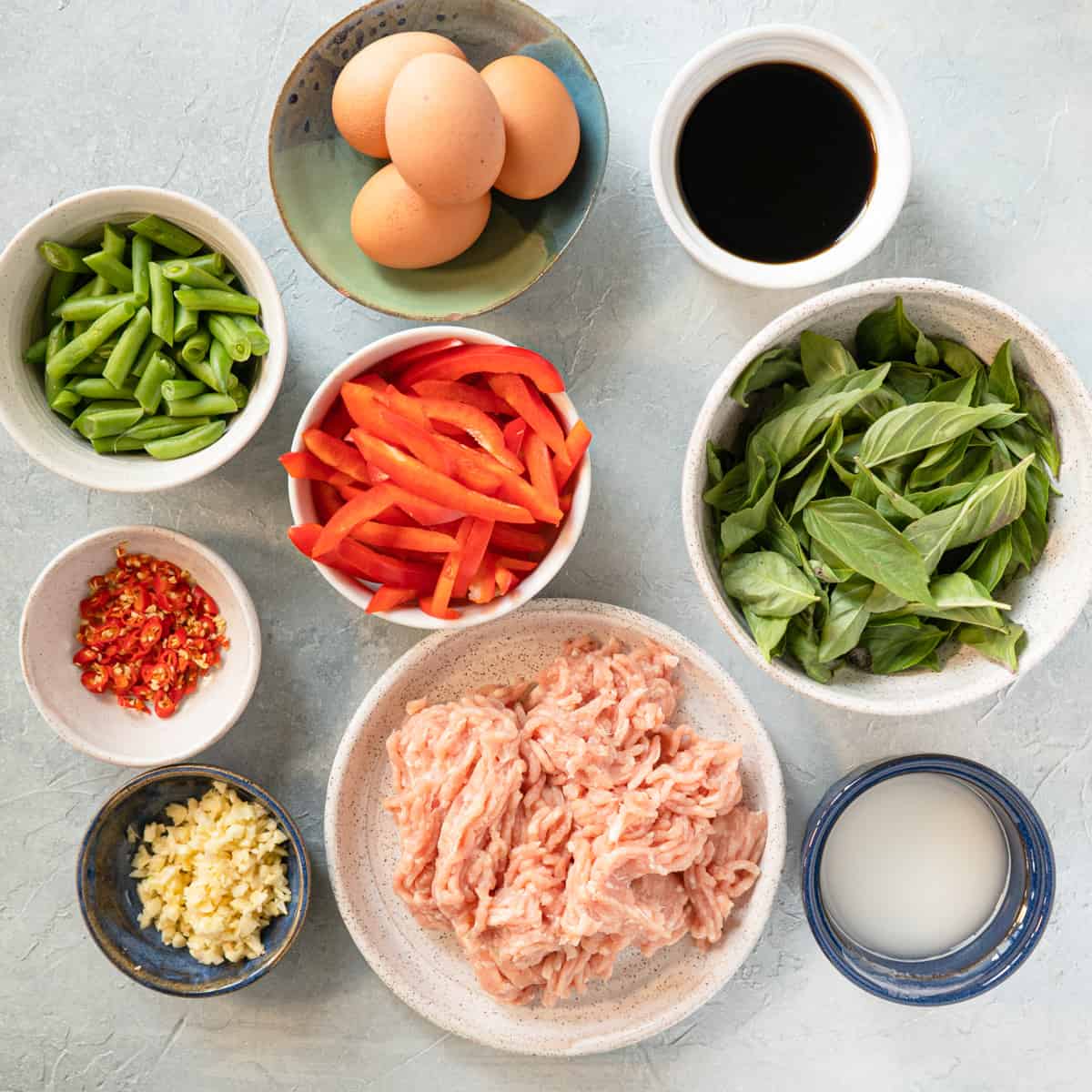 prepared ingredients for Thai Basil Chicken