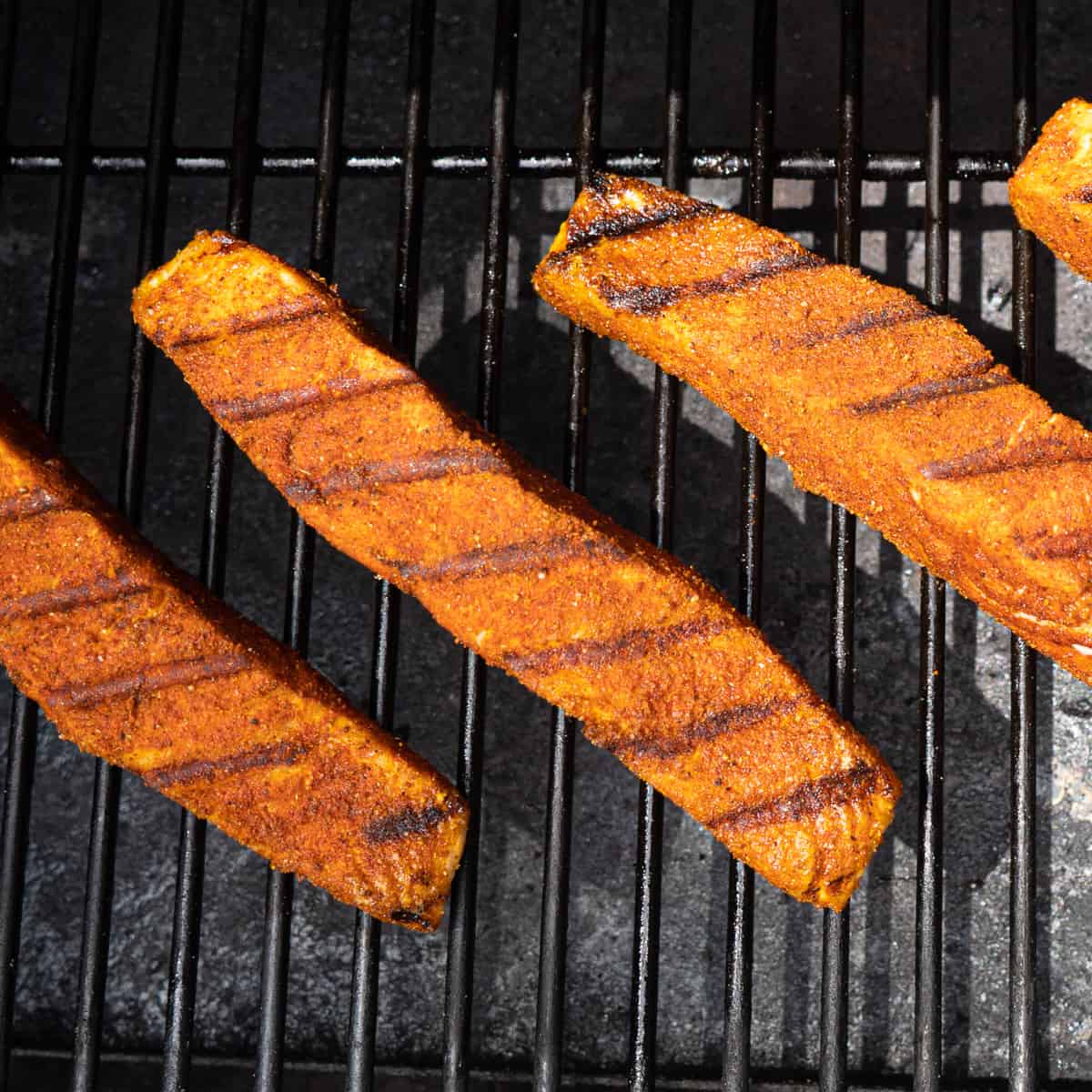 salmon skin side down on the grill.