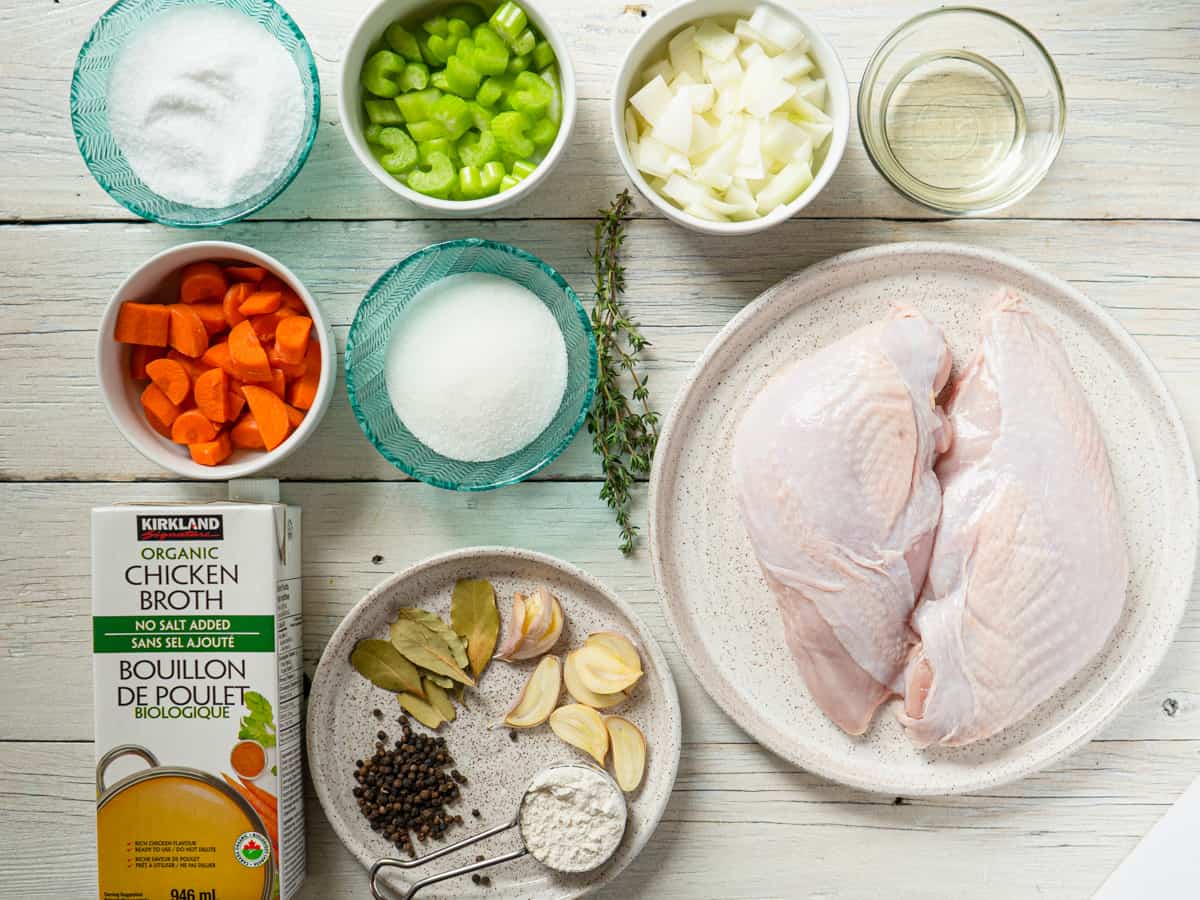 all ingredients for brined turkey breast and gravy