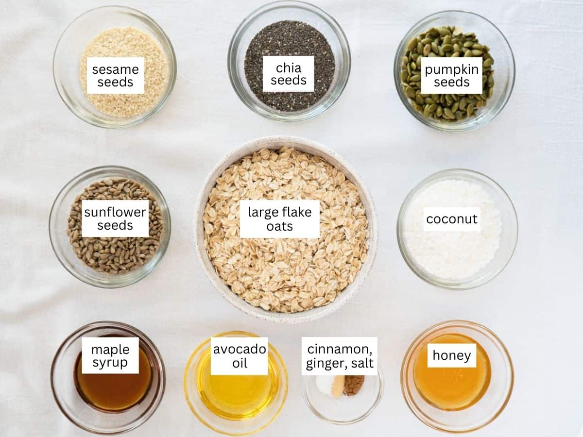 labeled ingredients to make low sugar granola