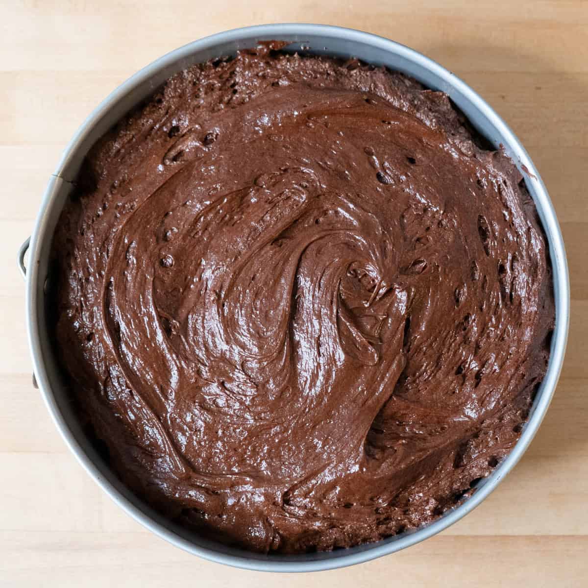 Chocolate souffle cake ready to go into the oven.