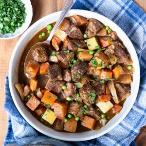 One bowl of slow cooker beef and Guinness stew.