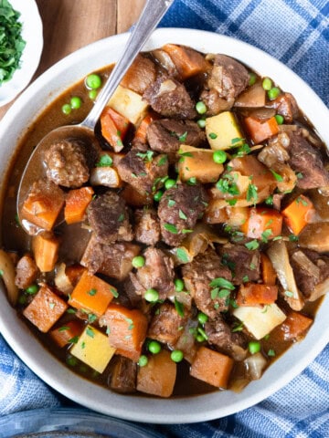 One bowl of slow cooker beef and Guinness stew.